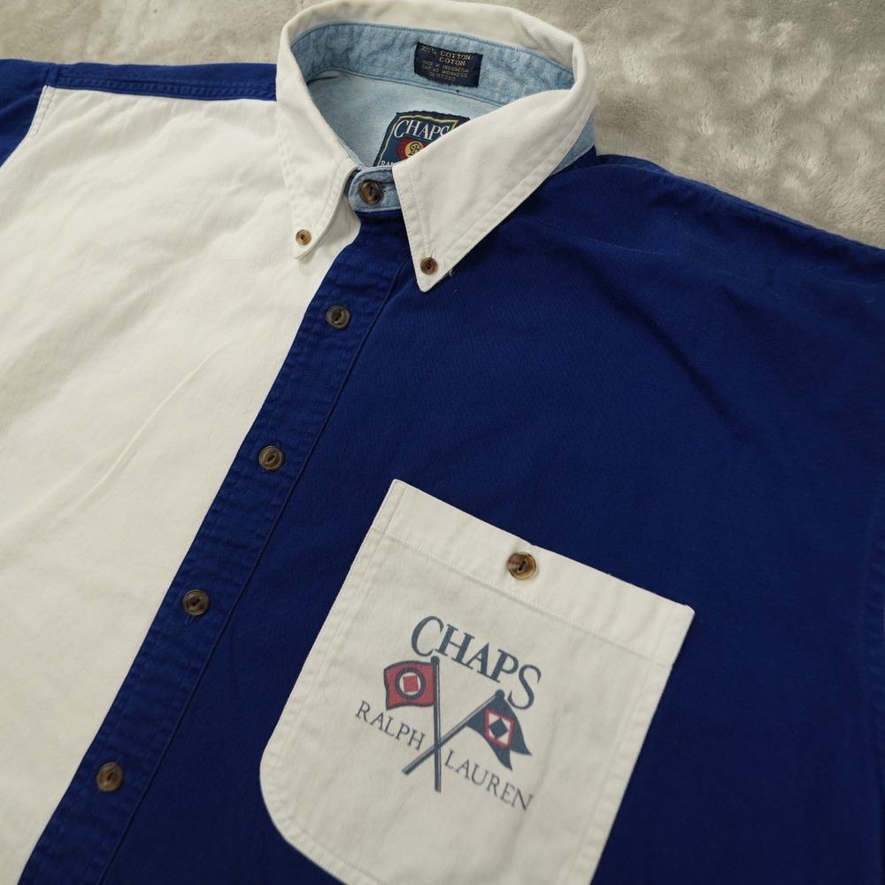 Chaps Ralph Lauren Sailboat Graphic Button Up Shirt Men's XL Colorblock Nautical - Picture 3 of 7